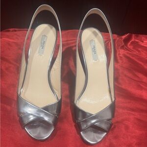 Prada Silver Kitten Heels size 39 1/2 with box